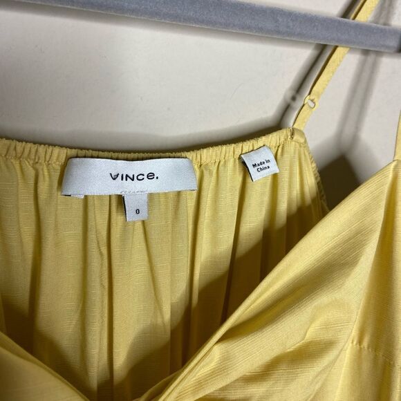 Vince Draped Midi Yellow Dress Cold-Shoulder Tiered Size 0 - Picture 15 of 16